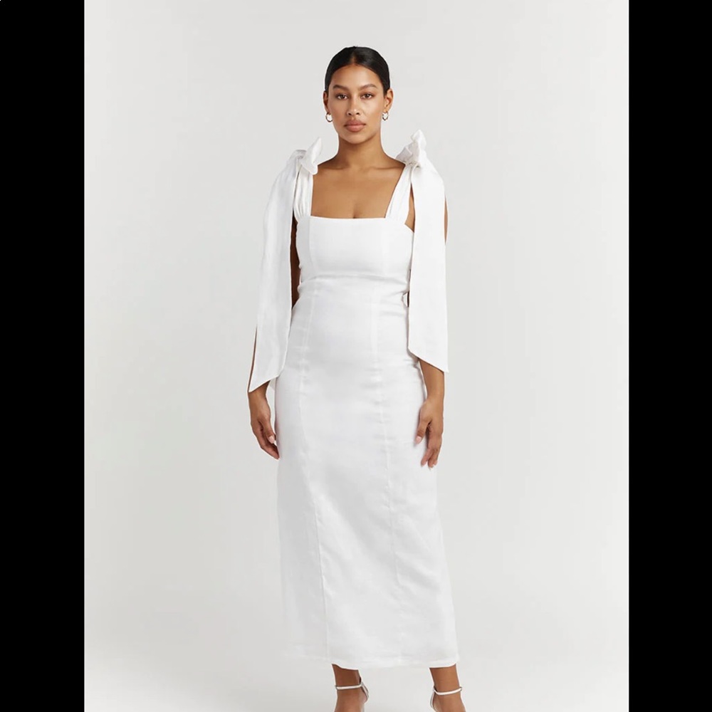 DISSH white linen midi dress